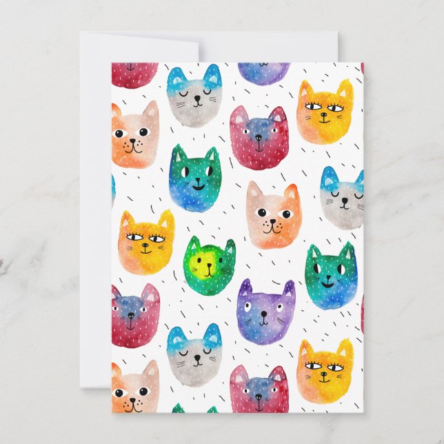 Carte De Remerciements Chats à l'aquarelle et amis (Devant)