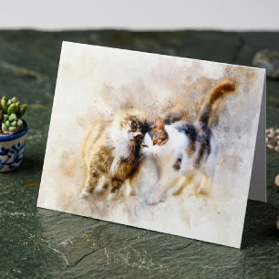 Carte De Remerciements Chats à l'aquarelle se câlinant dans l'art abstrai