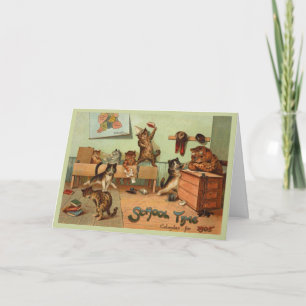 Carte De Remerciements Chats anthropomorphes drôles rétro de l'école 