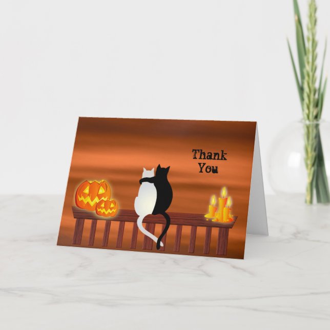 Carte De Remerciements Chats Citrouilles bougies Halloween (Devant)