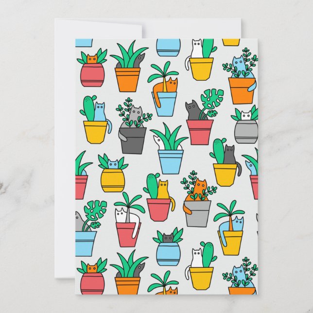 Carte De Remerciements Chats dans les pots à fleurs (Devant)
