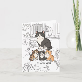 Carte De Remerciements Chats de dessin animé mignons et drôles à colorier