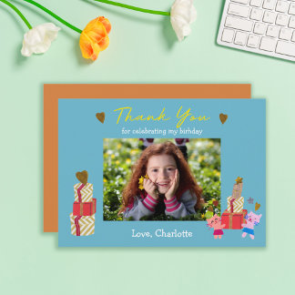 Carte De Remerciements Chats Mignons et Cadeaux Photo d'Enfants Bleus pou