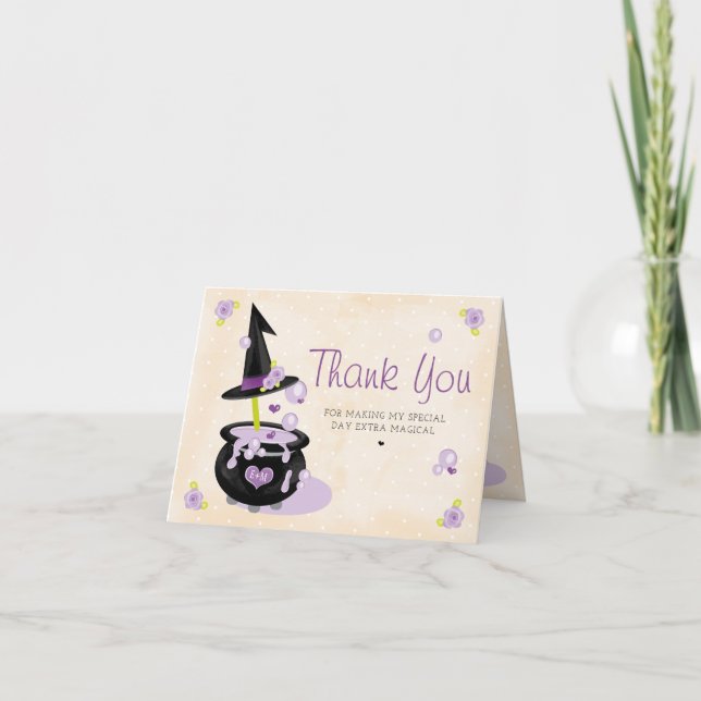 Carte De Remerciements Chaudière de sorcière d'Halloween avec monogramme  (Devant)