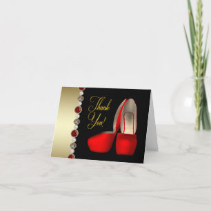 Carte De Remerciements Chaussures à Talons Hauts Perles Noir Rouge Or Mer
