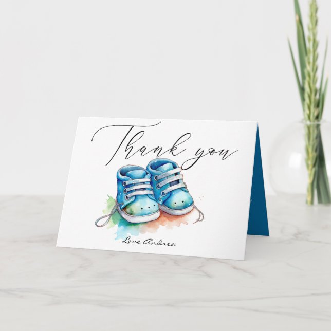 Carte De Remerciements Chaussures pour bébés | Baby shower Blue Boy (Devant)