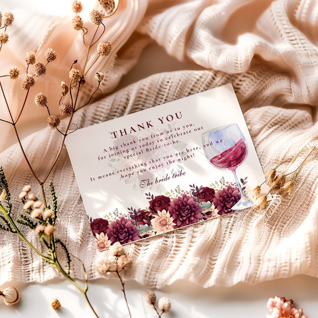 Carte De Remerciements Cheers to Love Burgundy Floral Bridal Shower (Créateur téléchargé)