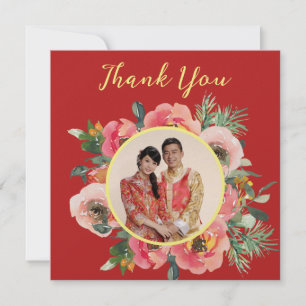 Carte De Remerciements Chemise fleurie rose moderne chinois photo mariage