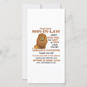 Carte De Remerciements Cher gendre, Je T'Ai Donné Ma Magnifique Fille