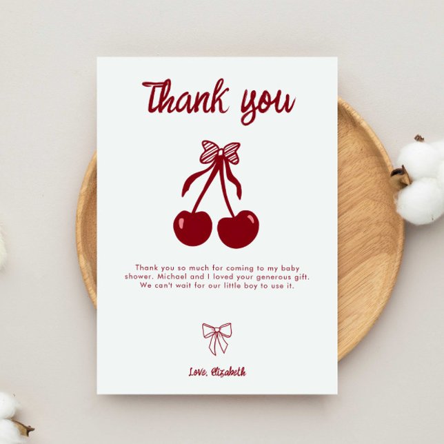 Carte De Remerciements Cherry Baby Shower Thank you Cute Coquette Bow (Créateur téléchargé)