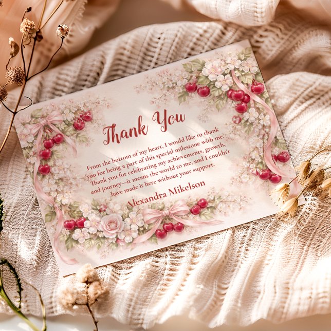 Carte De Remerciements Cherry Blossom Garden Girl 1st Birthday (Créateur téléchargé)