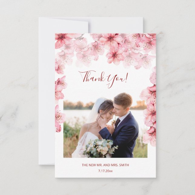 Carte De Remerciements Cherry Blossom Photo Wedding Thank You Card (Devant)