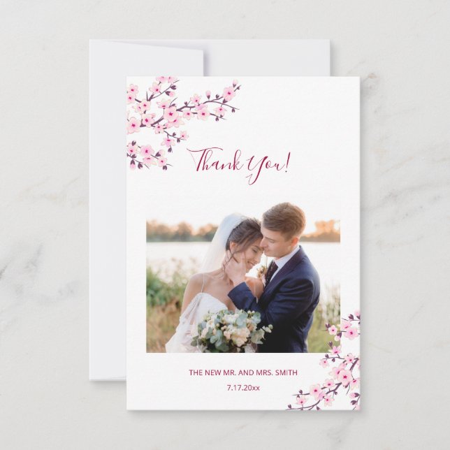 Carte De Remerciements Cherry Blossom Photo Wedding Thank You Card (Devant)