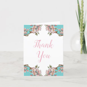 Carte De Remerciements Cherry Blossom Turquoise Baby shower Vintage rétro