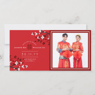Carte De Remerciements Cherry Blossoms & Double Bonheur Mariage chinois