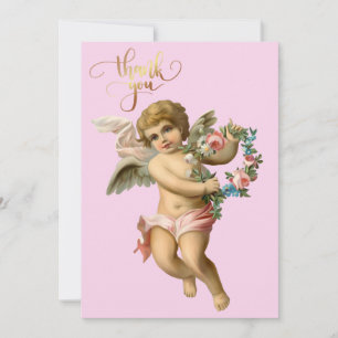 Carte De Remerciements Cherub bébé vintage avec fleurs