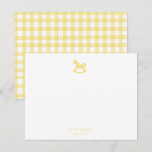 Carte De Remerciements Cheval à bascule jaune pour chambre de bébé mixte