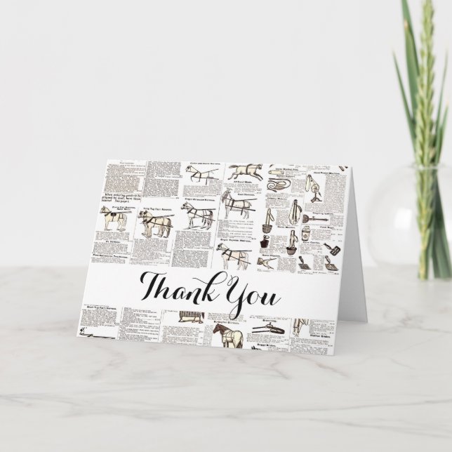 Carte De Remerciements Cheval Antique Publicité Journal Art (Devant)