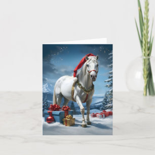 Carte De Remerciements cheval avec chapeau santa et cadeaux de noël