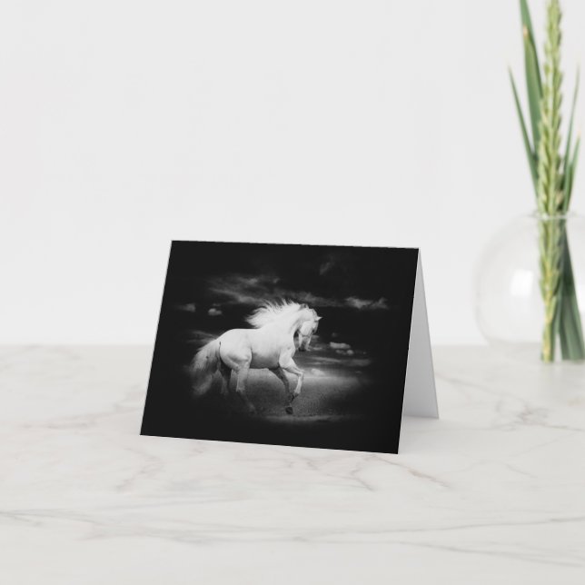 Carte De Remerciements Cheval blanc en noir et blanc (Devant)