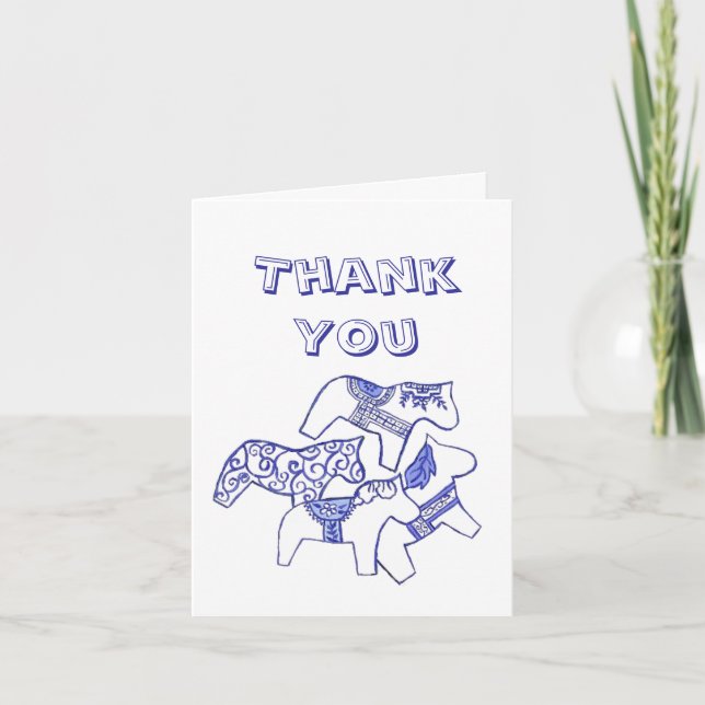 Carte de remerciements Cheval Bleu et Blanc (Devant)