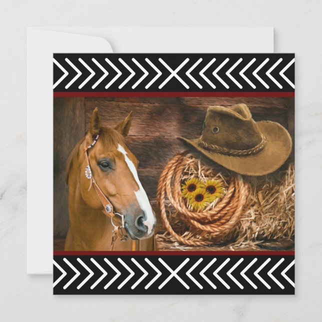 Carte De Remerciements Cheval Cowboy Casquette Lasso Western Motif (Devant)