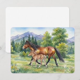 Carte De Remerciements Cheval islandais Sola et poulain dans une prairie