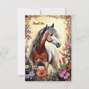 Carte De Remerciements Cheval Pinto et fleurs