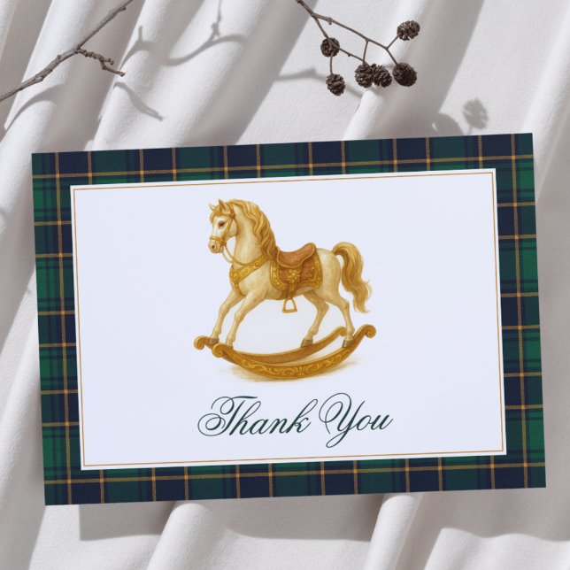 Carte De Remerciements Cheval Rocheux Élégant Baby shower Plaid (Créateur téléchargé)
