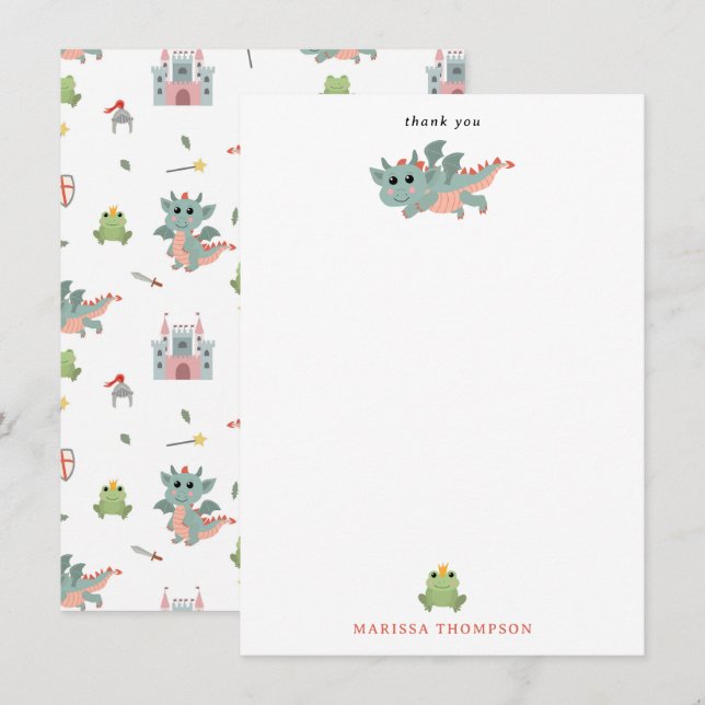 Carte De Remerciements Chevaliers Dragons Château Médiéval Conte de Fées (Devant / Derrière)