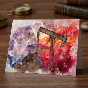 Carte De Remerciements Chèvre à pompage icône texane aquarelle avec drape