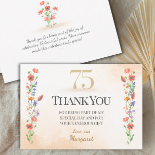 Carte De Remerciements Chic 75e anniversaire - Design Fleur sauvage
