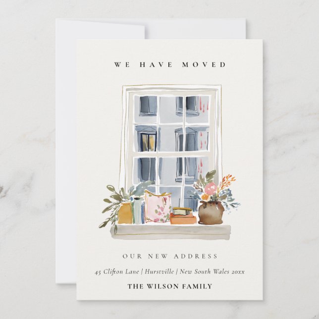 Carte De Remerciements Chic Apartment Floral Window We have Moved Card (Devant)