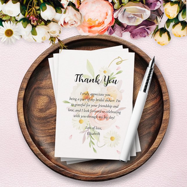 Carte De Remerciements Chic Aquarelle Flush Fête des mariées (Chic watercolor blush floral bridal shower flat thank you cards (leave message blank to handwrite))