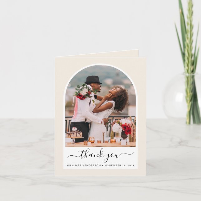 Carte De Remerciements Chic Arch Photo Mariage (Devant)