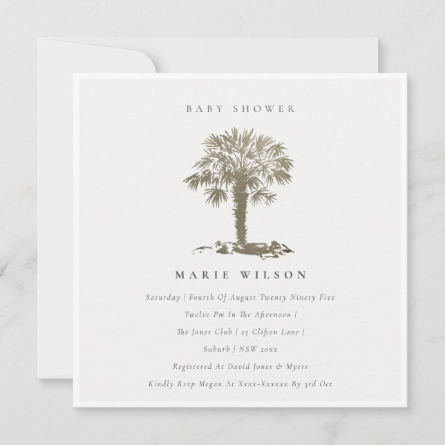 Carte De Remerciements Chic Beach Palm Tree Baby shower or foncé Invitati (Devant)