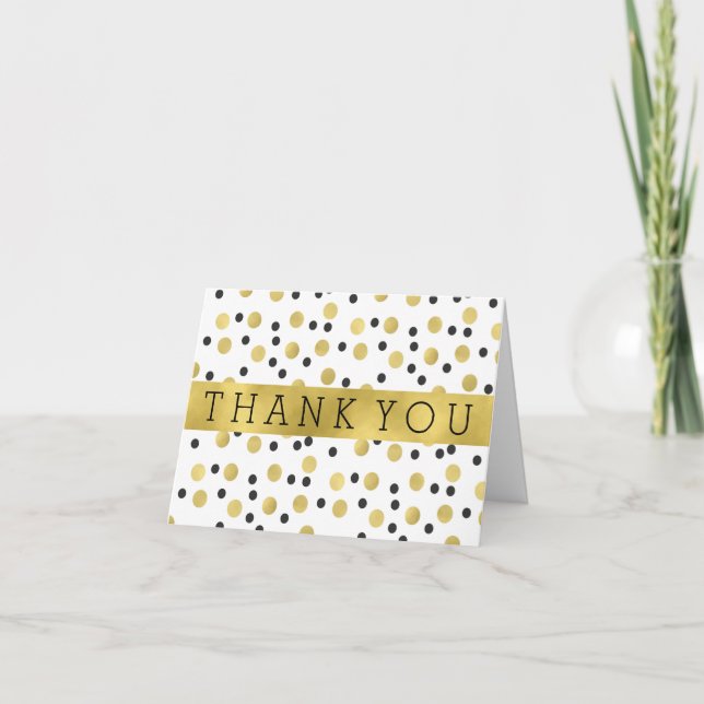 Carte De Remerciements Chic Black and Gold Confetti Thank You (Devant)