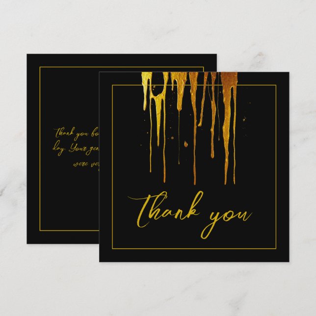 Carte De Remerciements Chic Black & Gold Parties scintillant Drips Sweet  (Devant / Derrière)