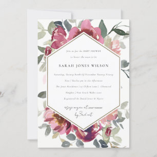CARTE DE REMERCIEMENTS CHIC BLUSH BURGUNDY ROSE FLORAL BABY SHOWER INVITA