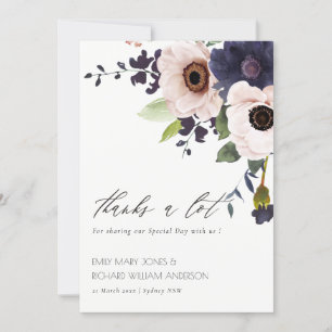 Carte De Remerciements Chic Blush Marine Anemone Floral Mariage Aquarelle