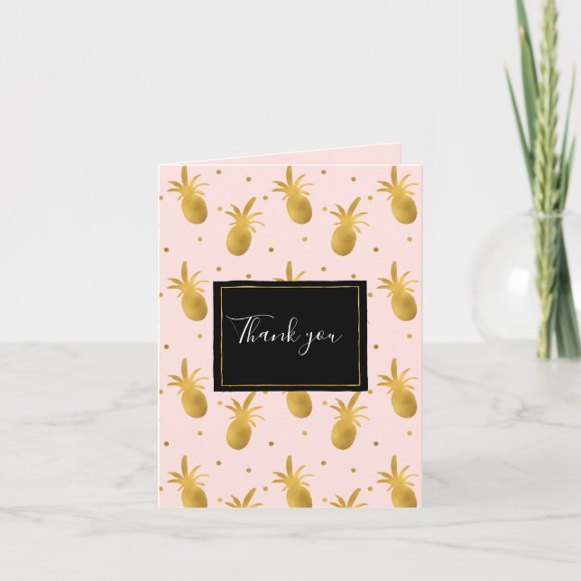 Carte De Remerciements Chic Blush Pink Gold Pineapples and Dots Thank you (Devant)