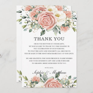 Carte De Remerciements Chic Blush Pink Ivory Floral Mariage