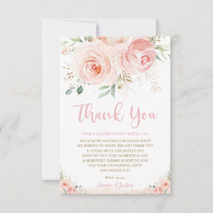Carte De Remerciements Chic Blush Rose Roses Floral Gold Girl Baby shower