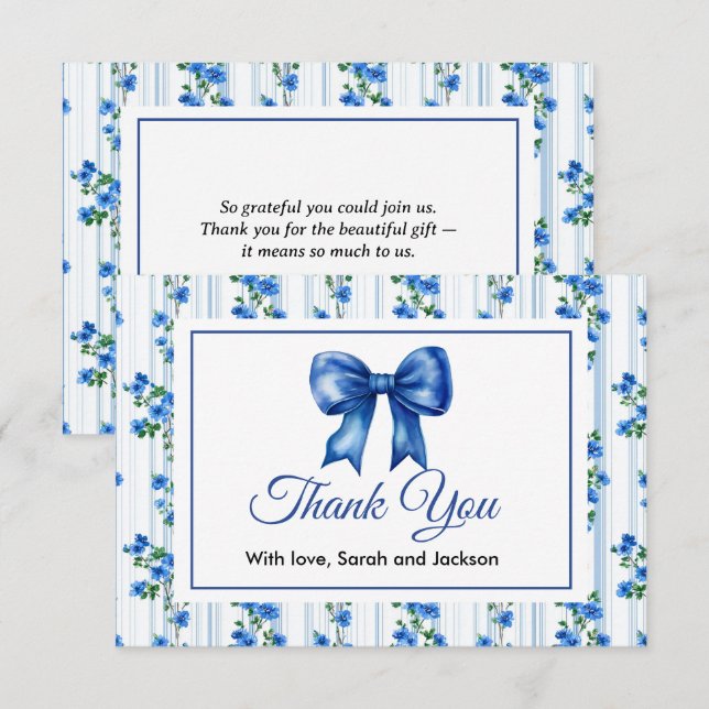 Carte De Remerciements Chic Boho Blue Wildflower Boy floral Baby Shower  (Devant / Derrière)