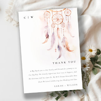 Carte De Remerciements Chic Boho Feather Dreamcatcher Watercolor Mariage