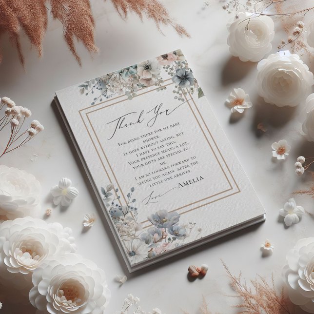 Carte De Remerciements Chic Boho Floral Élégant Baby shower bohème (Créateur téléchargé)