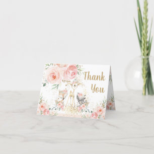 Carte De Remerciements Chic Bois Animaux Blush Floral Baby shower