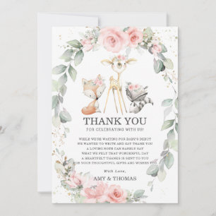 Carte De Remerciements Chic Bois Animaux Floral Greenery Baby shower