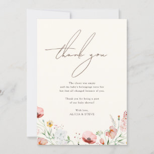 Carte De Remerciements Chic Calligraphie Boho Fleur sauvage Baby shower