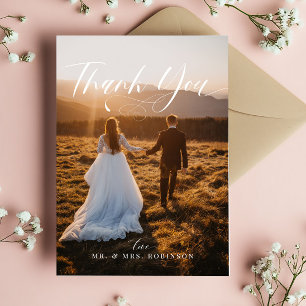 Carte De Remerciements Chic Calligraphie Elégant Mariage Photo